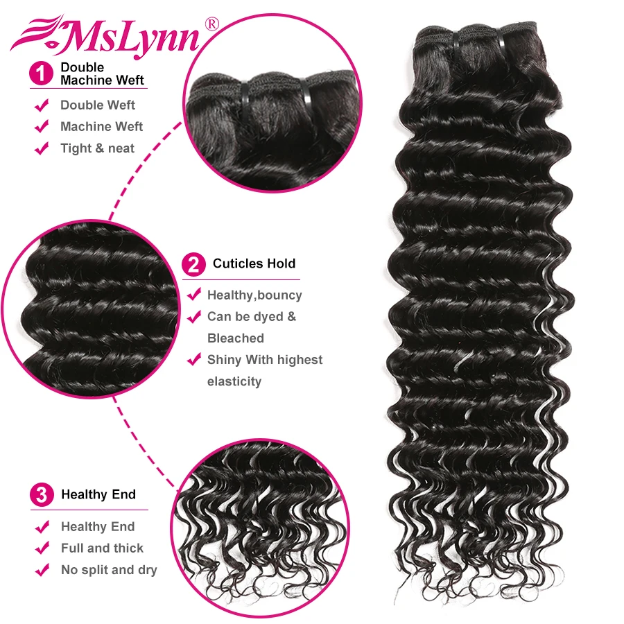 Mslyn Бразильские глубокие волнистые пучки человеческих волос плетение волосы Remy