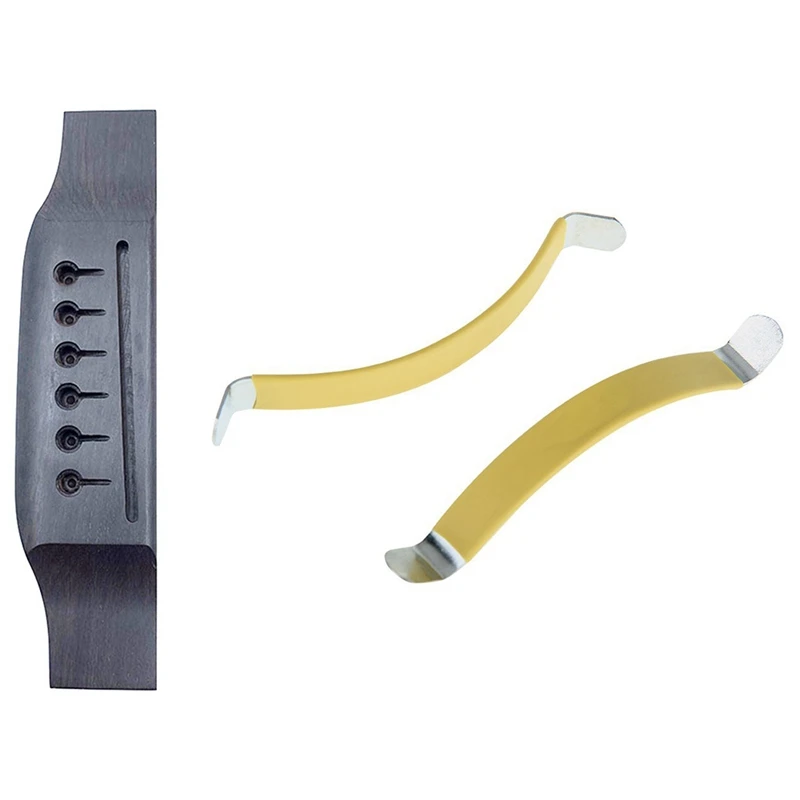 

2Pcs Metal String Spreaders Guitar Luthier Tool with 1 Pcs Black Ebony Acoustic Folk Guitar Replacement Bridge