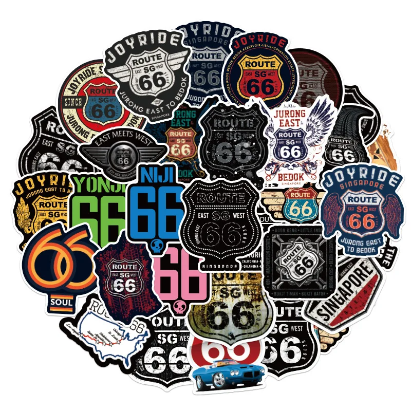 

10/30/50PCS Retro Route 66 Stickers Skateboard Guitar Motorcycle Bicycle Travel Fridge DIY PVC Cool Stickers Kids Toys Wholesale