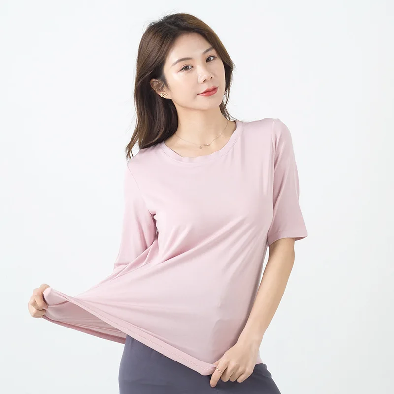 

New Summer Korean Modal Medium Sleeve Ladies' T-Shirt Women's Base Shirt Solid Round Neck T-shirt Women's Base Bottoming Shirt