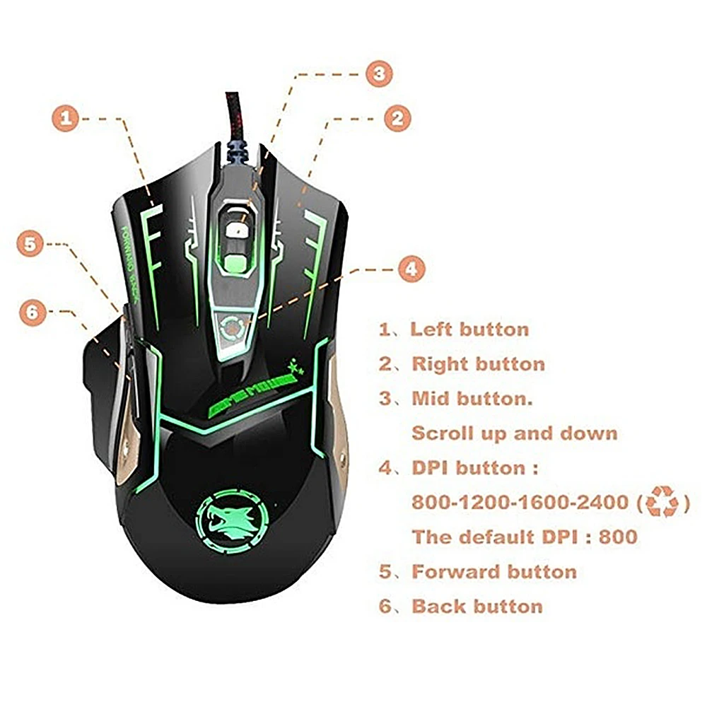 Профессиональная игровая мышь dpi Регулируемая rgb подсветка 3200 6 кнопок