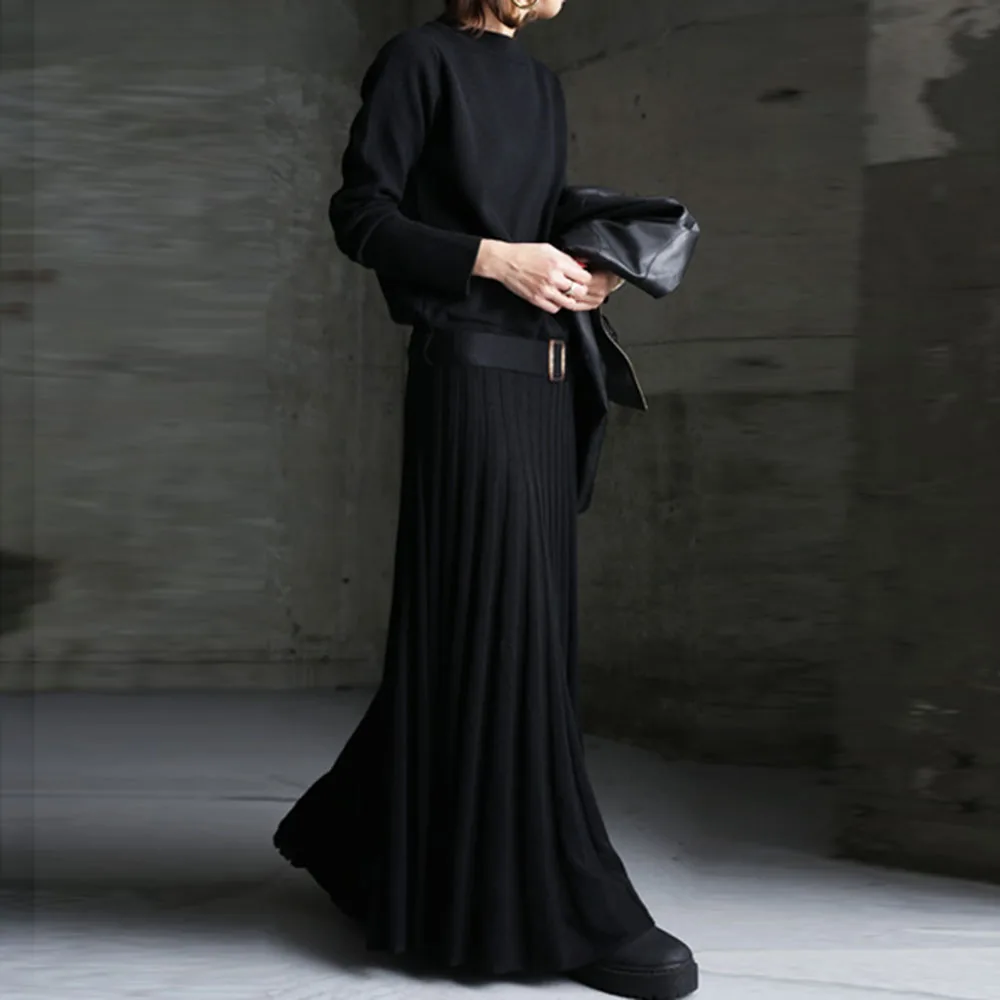 Зимнее плиссированное платье с длинным рукавом в корейском и японском стиле