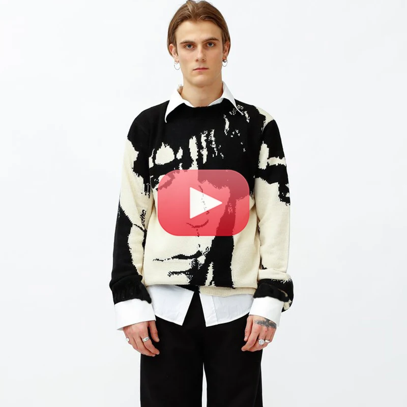 

Mens Streetwear Harajuku Sweater Vintage Retro Japanese Style Anime Portrait Print Knitted Sweater 2021 Autumn Cotton Pullover