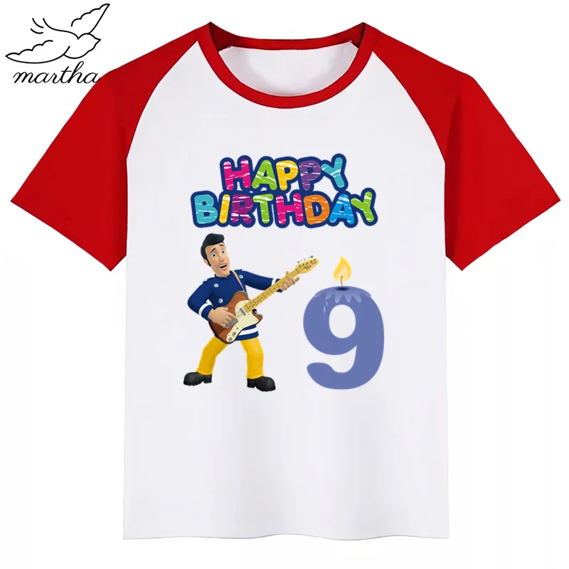 Одежда для детей с надписью «Happy Birthday Number», «Fireman Sam DIYKids»; футболка для девочек; подарок на день рождения; одежда для детей; футболки для мальчиков; футболки для малышей
