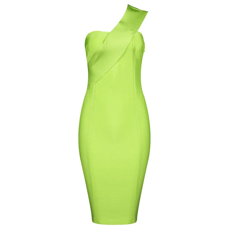 

High Quality Green One Shoulder Bodycon Rayon Bandage Dress Club Party Dress