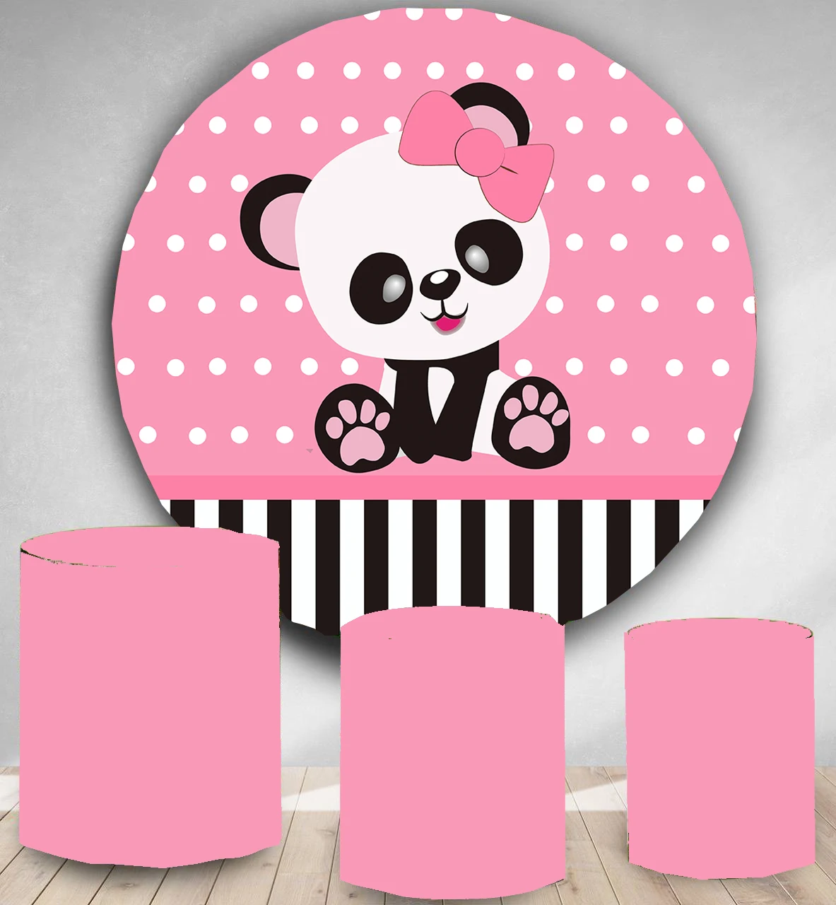 

Round Circle Backdrop Background Pink Panda Girl Birthday Party Decoration Baby Shower Candy Dessert Table Cover