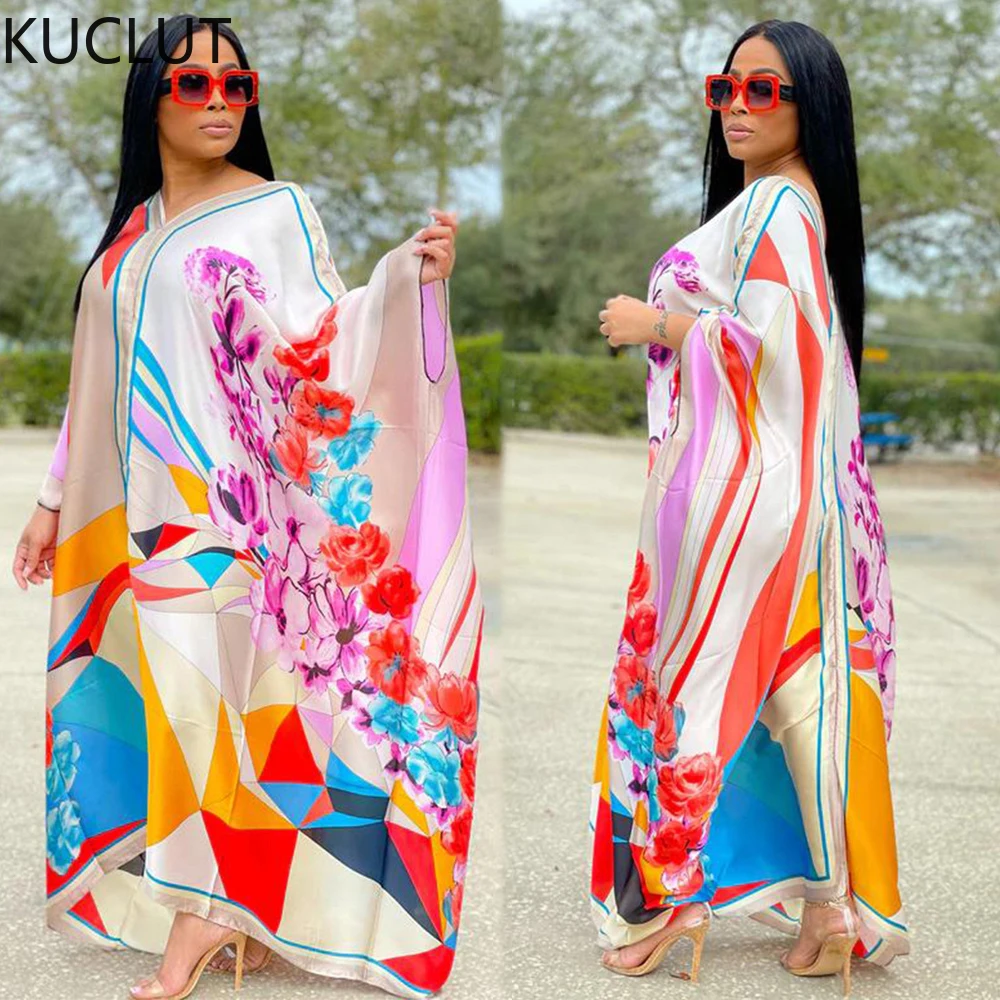 

Plus Size Boubou African Dashiki Print Long Dresses Women Ankara Kaftan Abaya Outfits Batwing Sleeve Loose Robes Girls Party