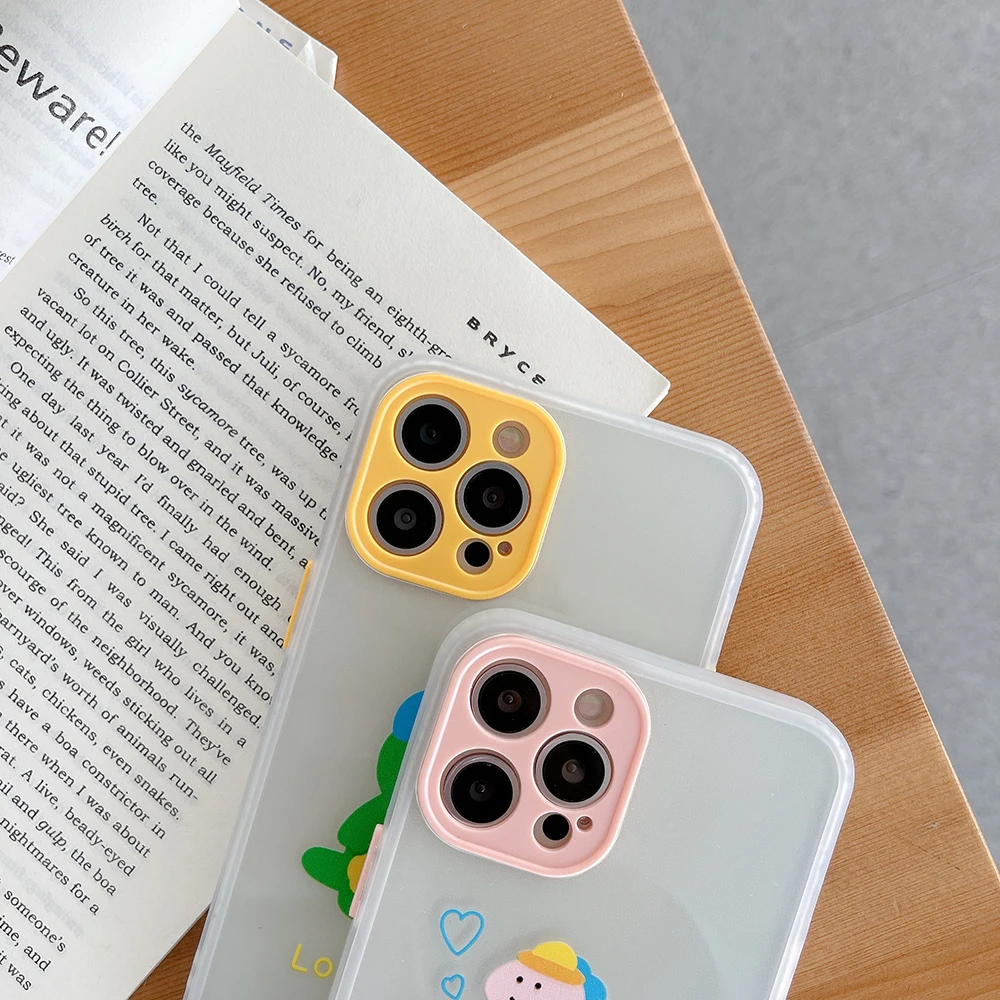 

Cute Cartoon Dinosaur Print Couples Phone Case For iPhone 12 Mini 11 Pro XS Max XR X 8 7 Plus Camera Protect Soft Cover Case