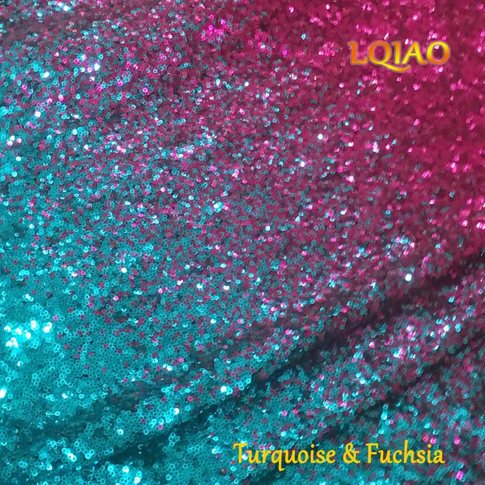 Turquoise-Fuchsia 1 ярд градиент цвета темно-синий-Серебряный блесток ткань стрейч спандекс вышитые сетки африканские Кружева блесток ткань для платья DIY - Цвет: Turquoise-Fuchsia