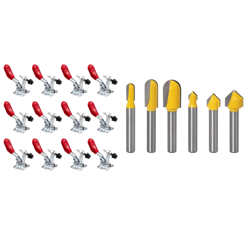 

6PC 1/4 Shank Router Bits Set Core Box Bit Round Nose Bit With 12PC Hand Tool Adjustable Toggle Clamp 201A