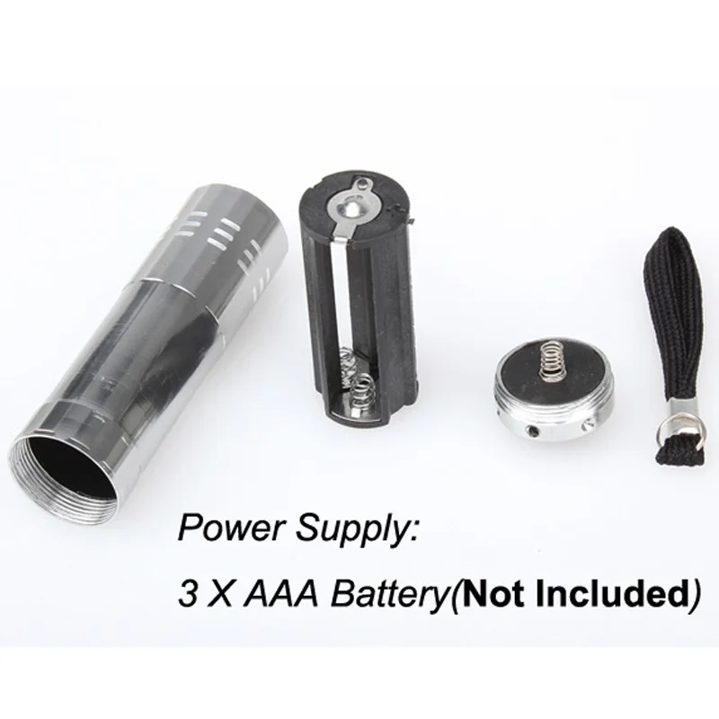 

Silver Alloy Mini Flashlight 9 LED Small Hand Torch Light Tools GR5