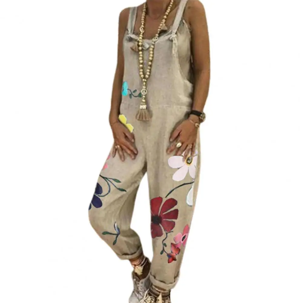 

Женский Летний комбинезон с принтом хризантемы, уличная одежда на бретельках, Свободный комбинезон без рукавов с открытой спиной для повсе...