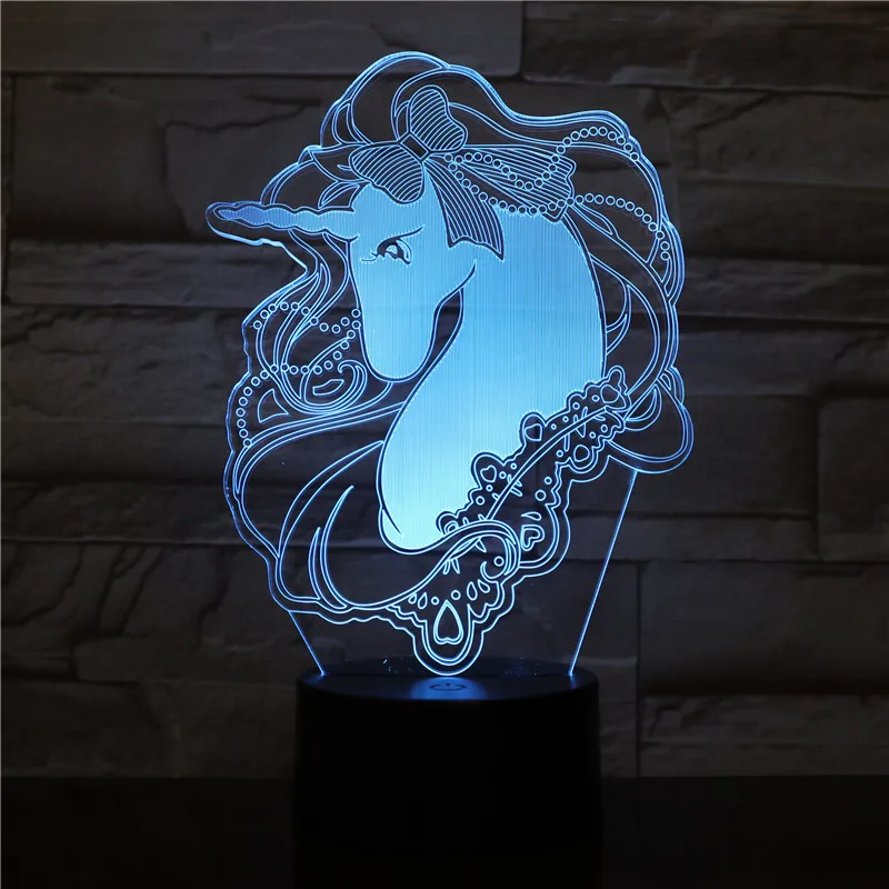 

Animal Unicorn 3D Illusion Decor Lamp Home Party Decor 7 Colors Changing Touch Sensor Battery Powered Usb 3D Led Night Light