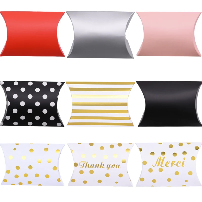 10 шт. в Золотой горошек полоску форме подушки конфетная коробка сумка крафт