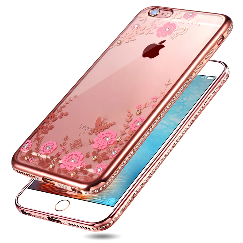 Роскошный цветочный чехол с алмазной рамкой для iPhone XR XS MAX 4 SE 5 5S 6 6S 7 8 Plus X