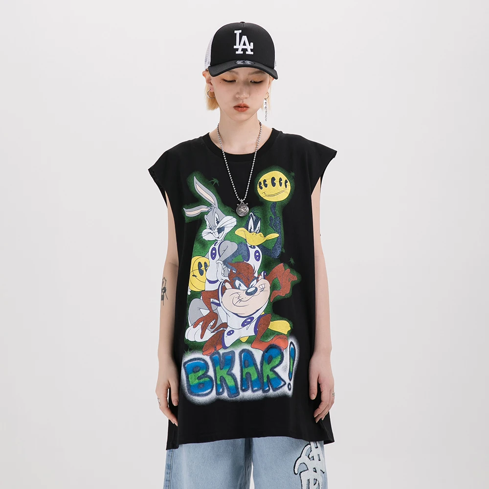 Лето 2020 топ без рукавов кавайная одежда забавная Женская жилет в стиле Харадзюку