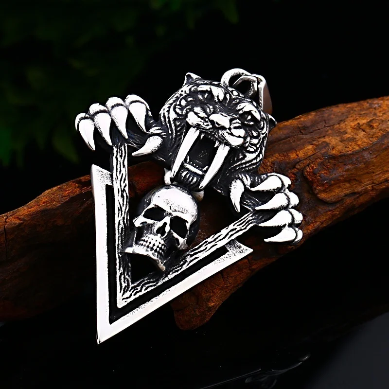 Ретро саблезубые Тигр Череп унисекс кулон ожерелье мужское металлического