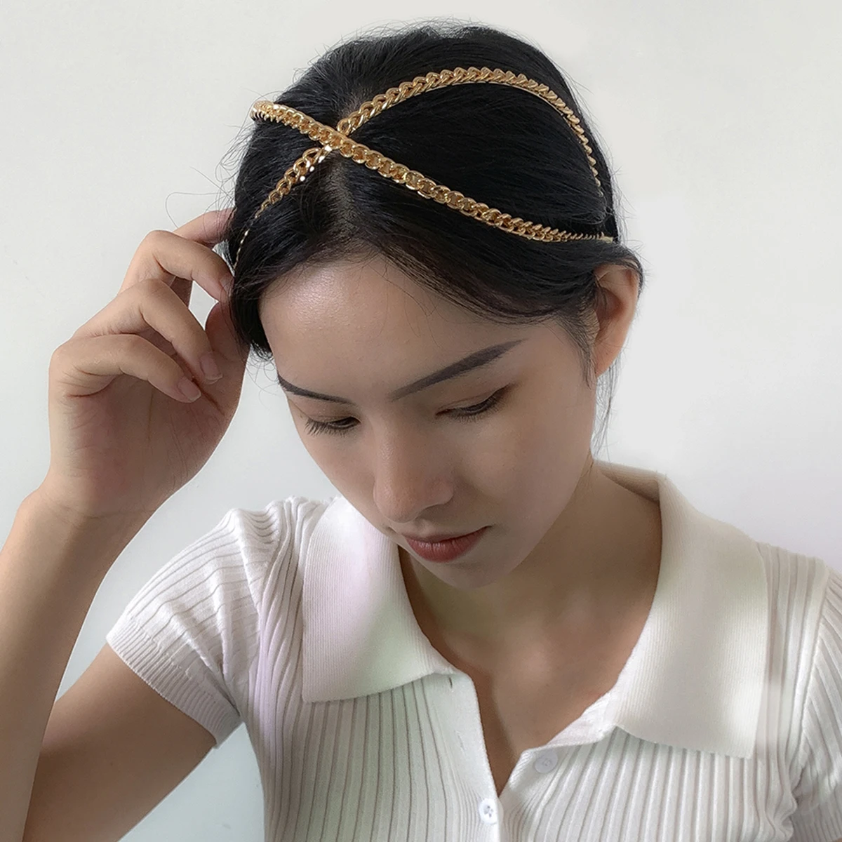 

SHIXIN Vintage Cross Chains Headbands for Women Designer Hair Accessories Fashion Hairbands Ornaments Decoration on Head Jewelry