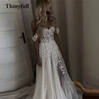 Современные Блестящие Длинные свадебные платья с 3D цветами, кружевом, сердечком, открытыми плечами, трапециевидной формы, новинка, свадебные халаты в стиле бохо