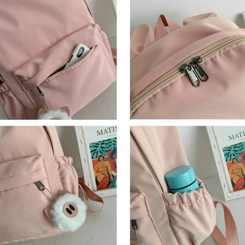 

Backpacks Women Solid Waterproof Leisure Large Capacity Students Book Bag Travel Ins Harajuku Simple Sweet Girls Back Pack New