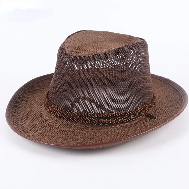 

2021 New Style Breathable Mesh Men Western Cowboy Hat Outdoor Straw Hats Men Summer Seaside Beach Cap Camping Men Sun Caps