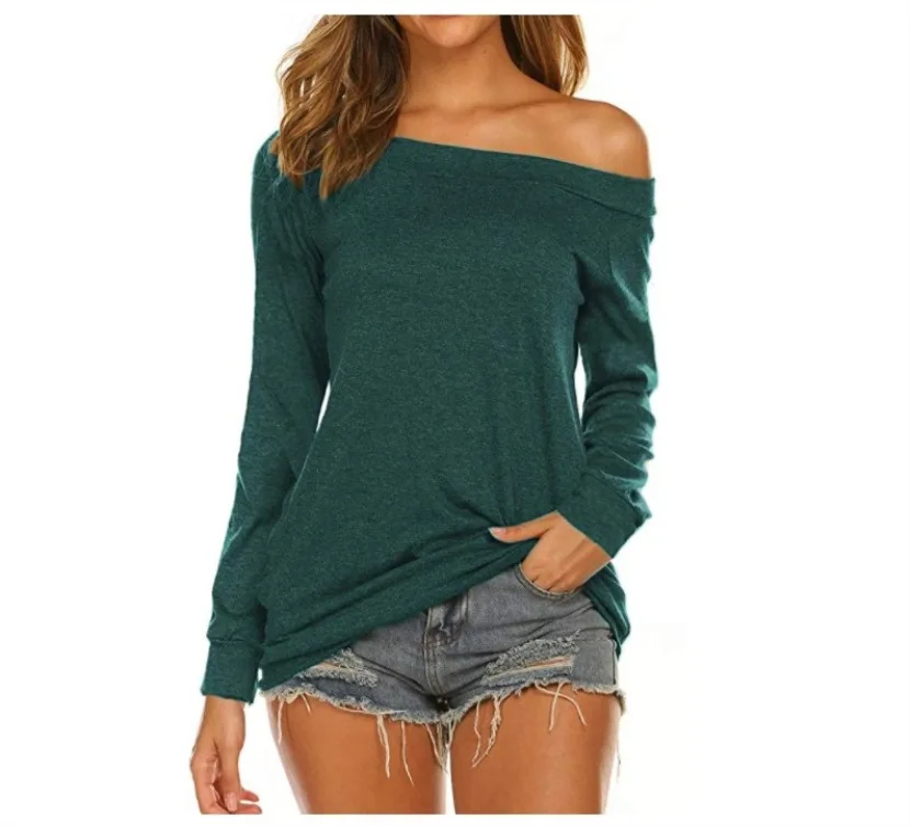 

Fashion Off Shoulder T-Shirt Casual Women tshirt Solid Loose Tops Ladies Autumn Tops Female Long Sleeve Shirt Blusas Pullover