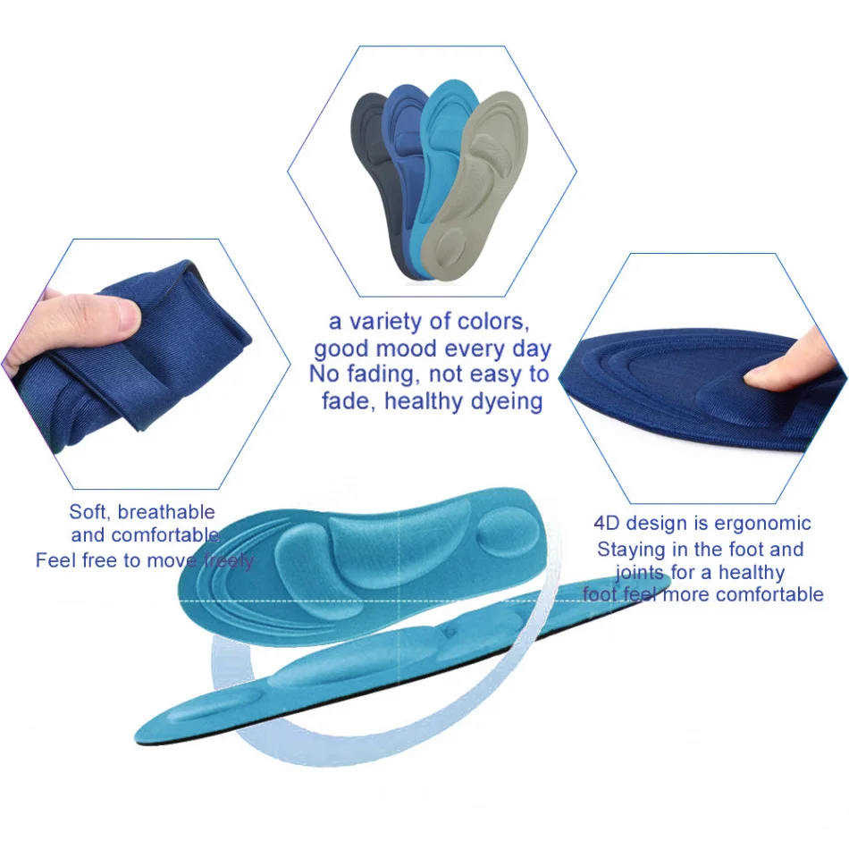 

4D Stretch Breathable Massage Insoles Arch Support Orthotic Massage Pain Relief Absorbent Sweat Sport Shoes Correcting Insoles