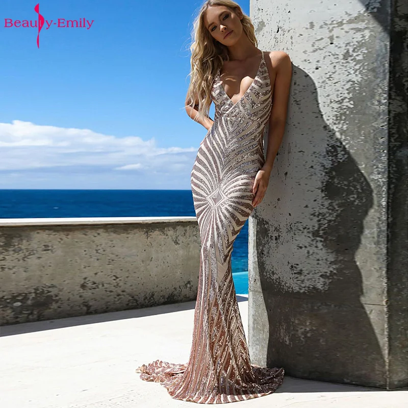 Женское вечернее платье-Русалка Beauty-Emily длинное платье на бретельках с V-образным