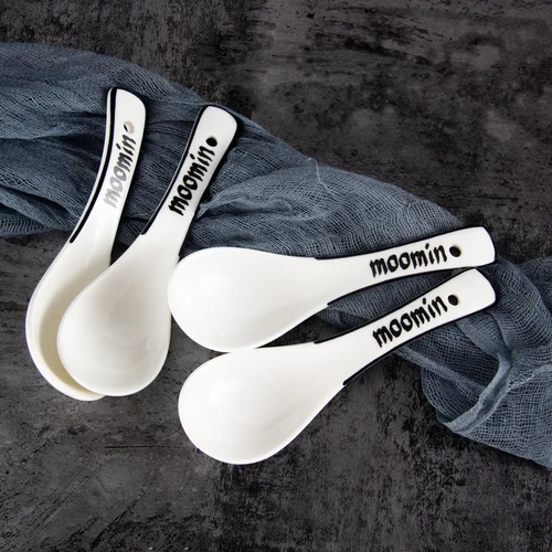 Soup spoon 4pcs Скандинавский стиль Moomin 8 дюймов стейк керамическая тарелка рисовая чаша ложка Amy Shili мультфильм керамическая детская посуда - Цвет: Soup spoon 4pcs