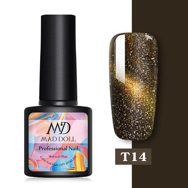 T14 MD MAD DOLL Магнитный Гель-лак голографический лак для ногтей кошачий глаз УФ Гель-лак Блестящий Гель-лак дизайн ногтей DIY маникюр - Цвет: T14