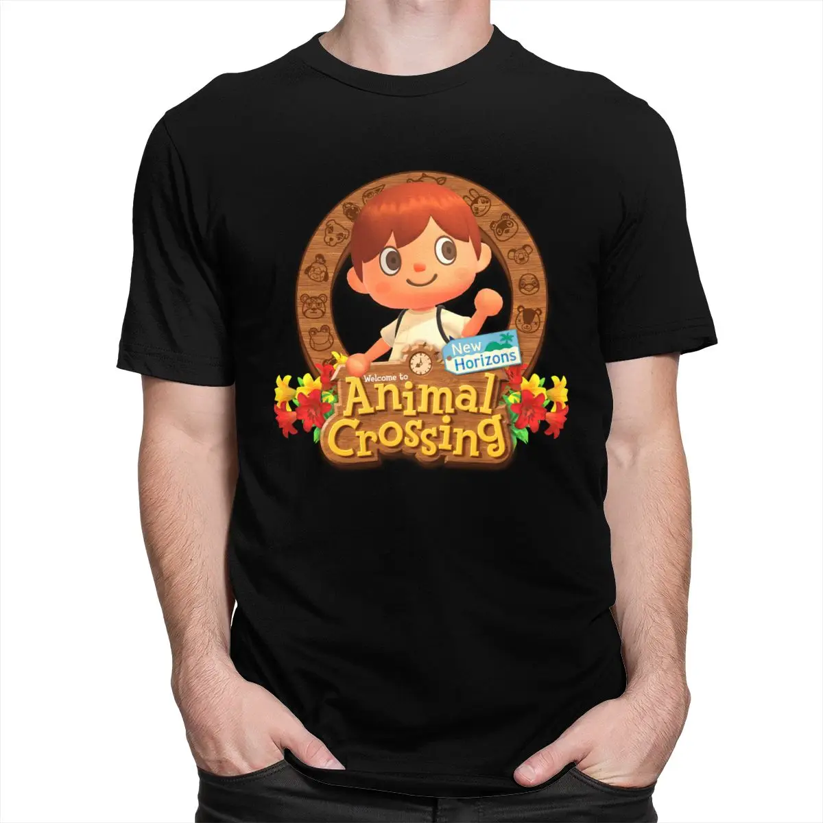 

Футболка мужская хлопковая Kawaii, с принтом животных, пересекающих Сельский пейзаж, с коротким рукавом, японская, для видеоигр