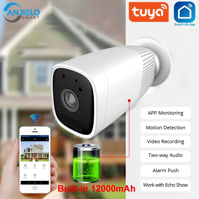 

Tuya 1080P WIFI Battery Camera built-in 12000mAh IP Outdoor IP66 Rechargeable Wireless IP Camera Two Way Audio Smart Life APP