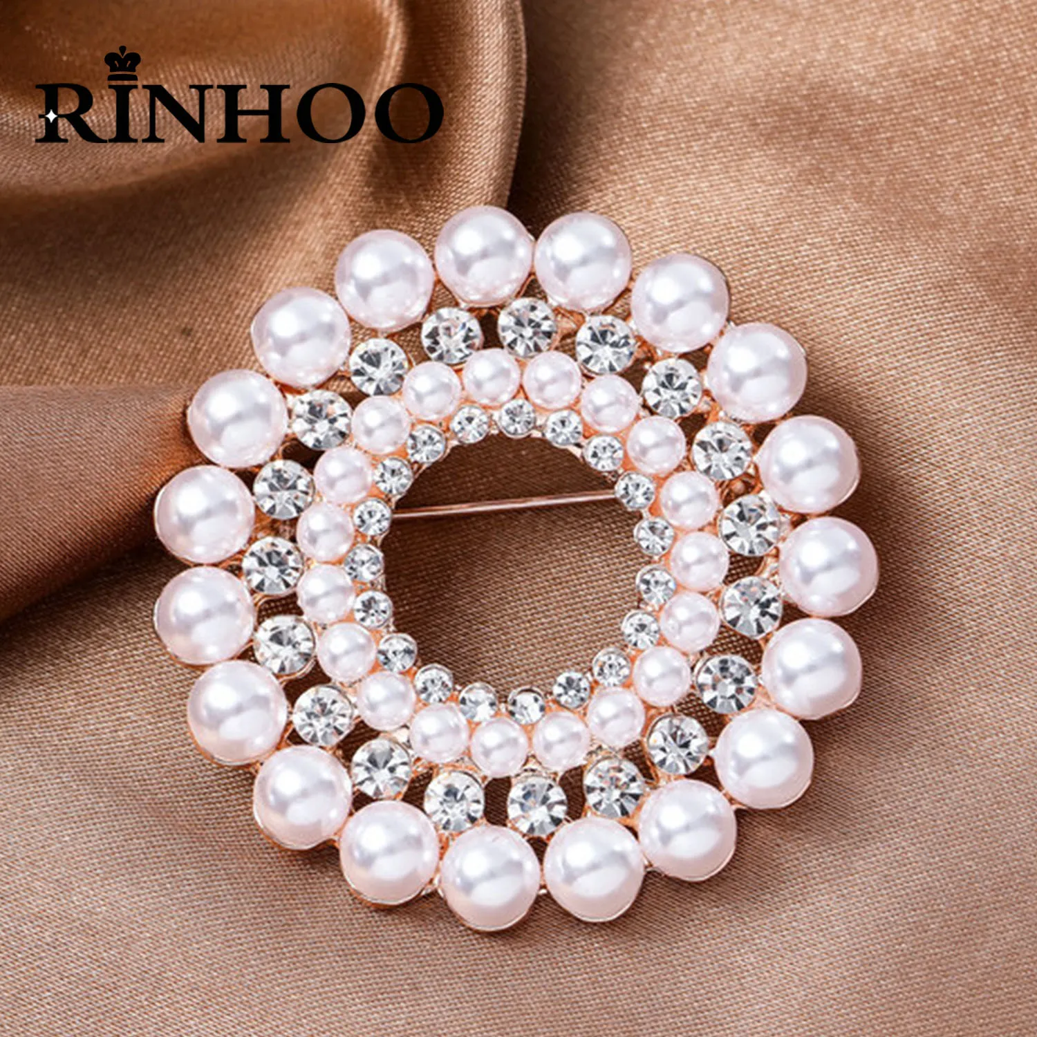 

Rinhoo Women Flower Large Brooches Lady Rhinestone Pearl Corsage Brooch Girl Trendy Luxury Wreath Circle Jewelry Best Gift Pins