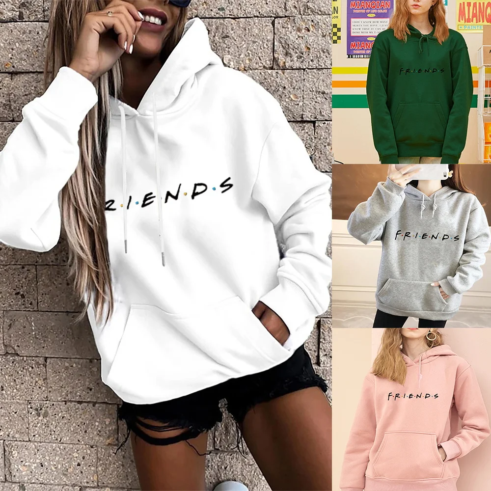 Hoodie Women's Harajuku Base Loose Large Pocket Long Sleeve Hooded Pullover Friends Graphic Print Fashion Sports Pullover Tops