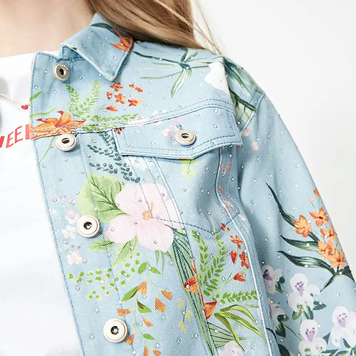 Vero Moda женская джинсовая куртка из хлопка с принтом, стразы | 319257508
