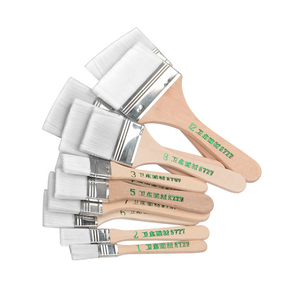 

12pcs / Set Flat Nylon Hair Wooden Penholder Oil Painting Brush Barbecue Brush Paint Brushes Art Supplies For Home Art