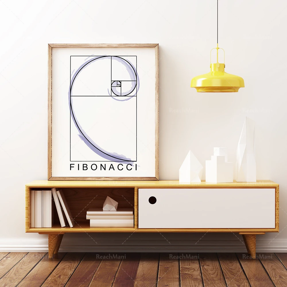 

Fibonacci Murals, Mathematics Gift Prints, Golden Ratio Spiral, Fibonacci Sequence Mathematics Prints Canvas Poster