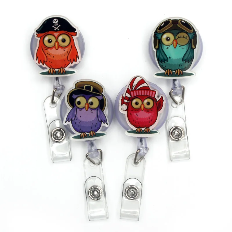 

4 Style The Color Owl Retractable Badge Holder Reel Exhibition Enfermera Students Girls Boy Name Card Hospital Office Chest Card