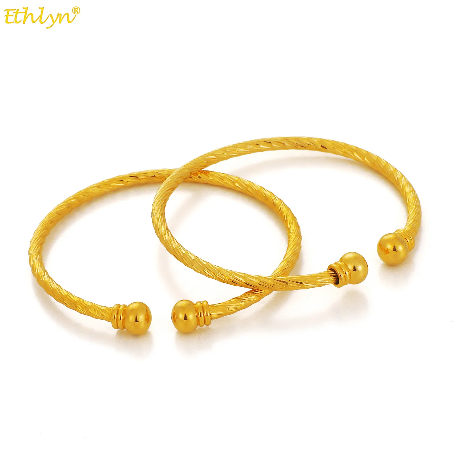 

2Pcs/Lot Indian Bangles Jewelry Beads African Gold Color Bangle&Bracelet Ethiopian Dubai Bangles for Women Wedding Gift MY115