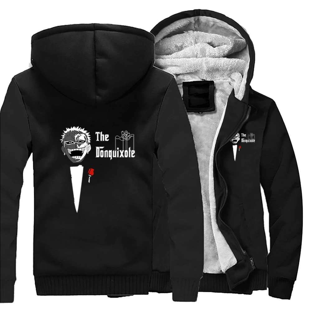 

One Piece Japan Anime Donquixote Doflamingo Casual Hoodies Coat Men Printed Street Sweatshirt Winter Warm Thick Fitted Jackets