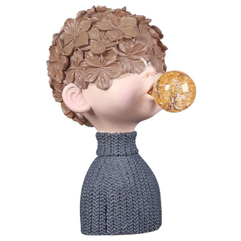 

Crystal Bubble Gum Boy Statue Resin Sculpture Home Decorative Bust Tabletop Ornaments TV Cabinet Decor