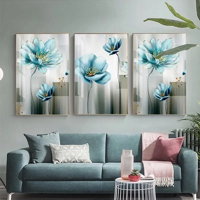 

Light Blue Flower Canvas Painting Wall Poster Plant Picture For Living Room Bedroom Dining Room Wall Decoration Home Decor