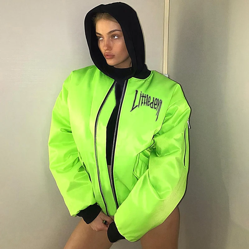 Женская Повседневная куртка WannaThis неоново зеленая уличная на молнии с длинным