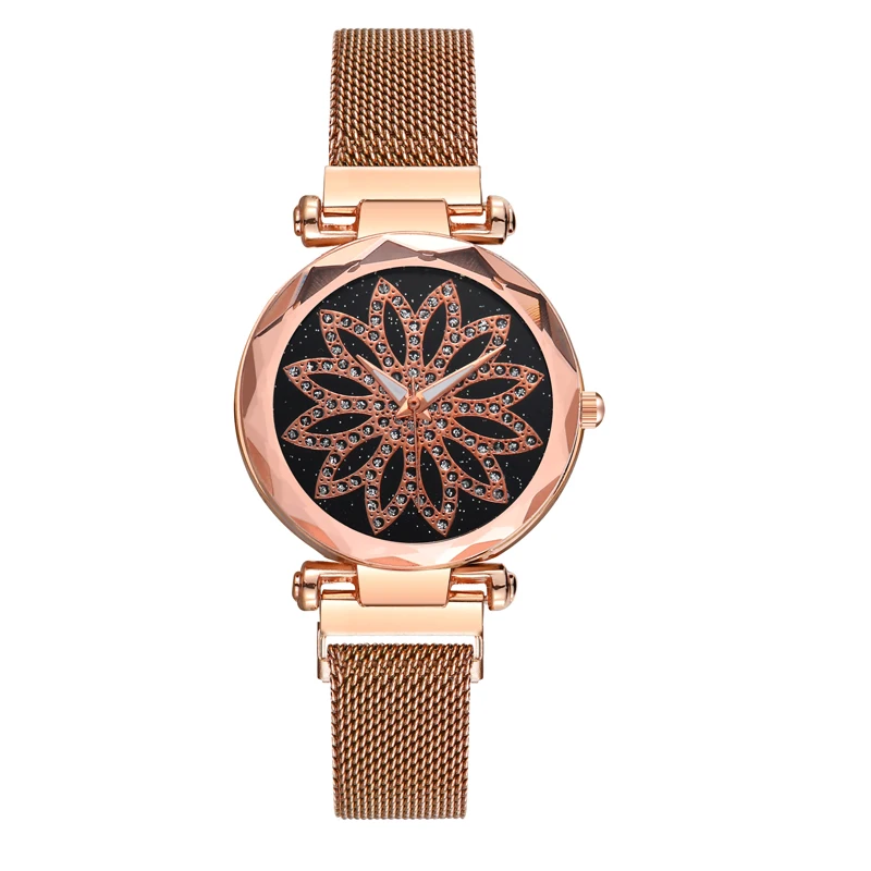 

Часы женские кварцевые с магнитной застежкой, стильные повседневные наручные, с изображением звездного неба, золотистые