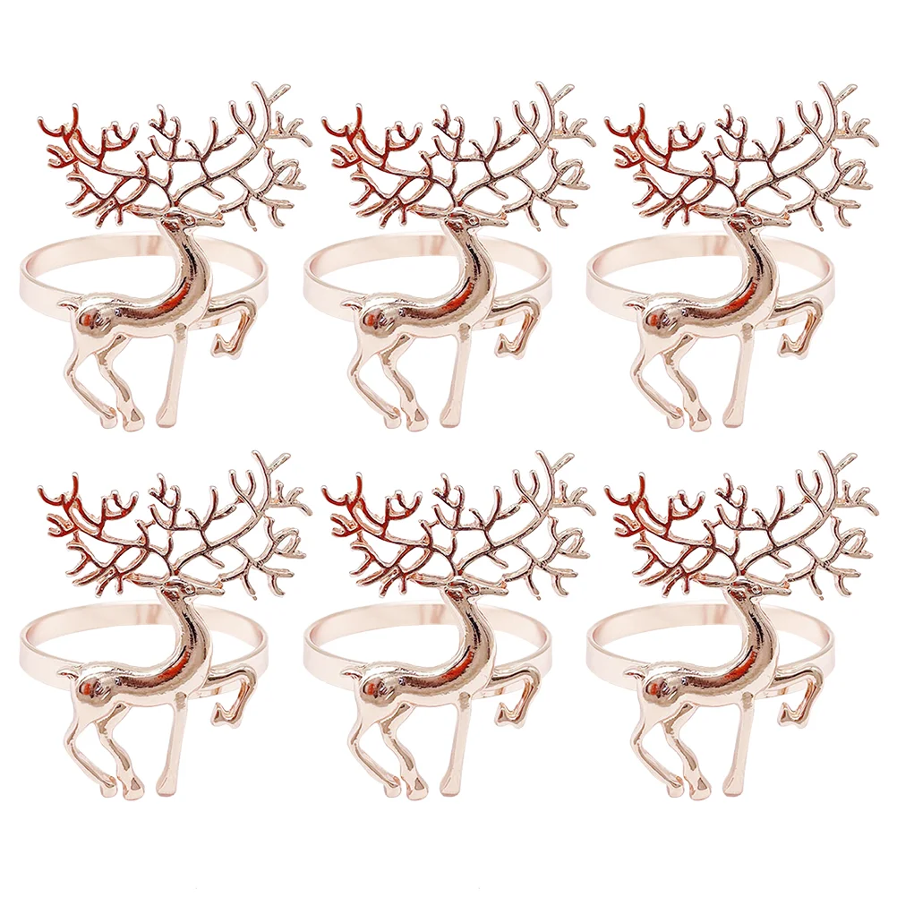 

6pcs Christmas Alloy Deer Napkin Ring Napkin Buckle Party Dinner Table Decor