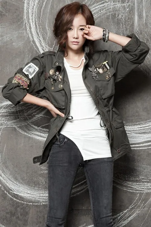 

2020 Real Jaqueta Feminina New Arrival Casaco Feminino Autumn Women's Jacket Badge Waist Collar Bf Wind Army Loose Tide Female