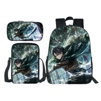 attack on titan backpack teens japan anime 3d printed school backpack messenger bag pencil case boy girl rucksack 3 piecesset
