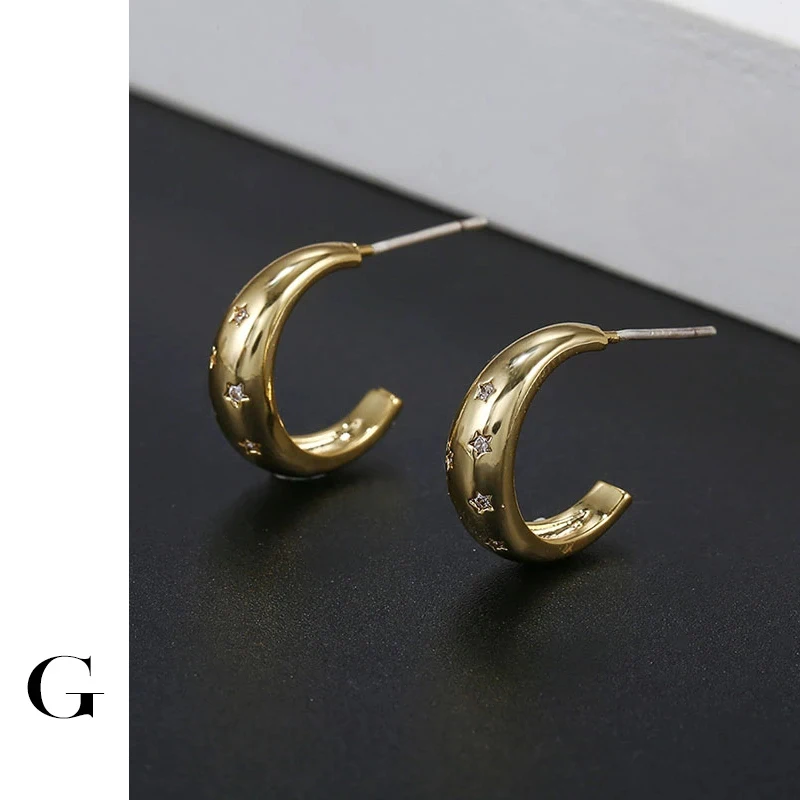 

GHIDBK Trendy Sparkly Cubic Zirconia Star Earrings For Women Girls Chunky Circle C-Shape Earring Romantic Summer Statement Gift