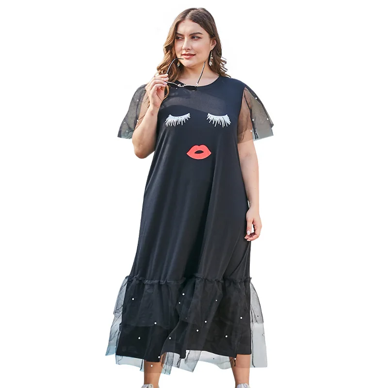 Новое летнее платье средней длины большого размера для женщин с коротким рукавом