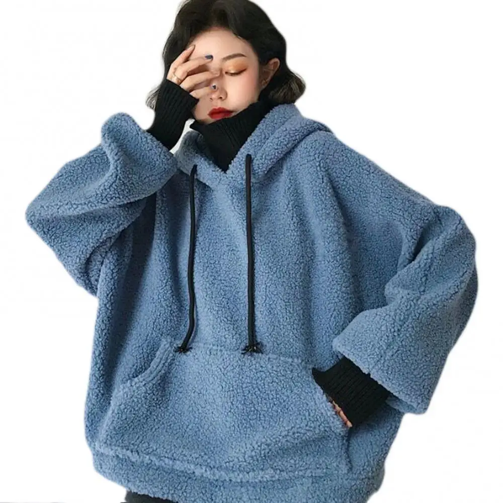 Hoodies Women Winter Elegant Trendy Leisure Thick Warm Hooded Solid Womens Pullover Students Long Sleeve Ladies Sweatshirts